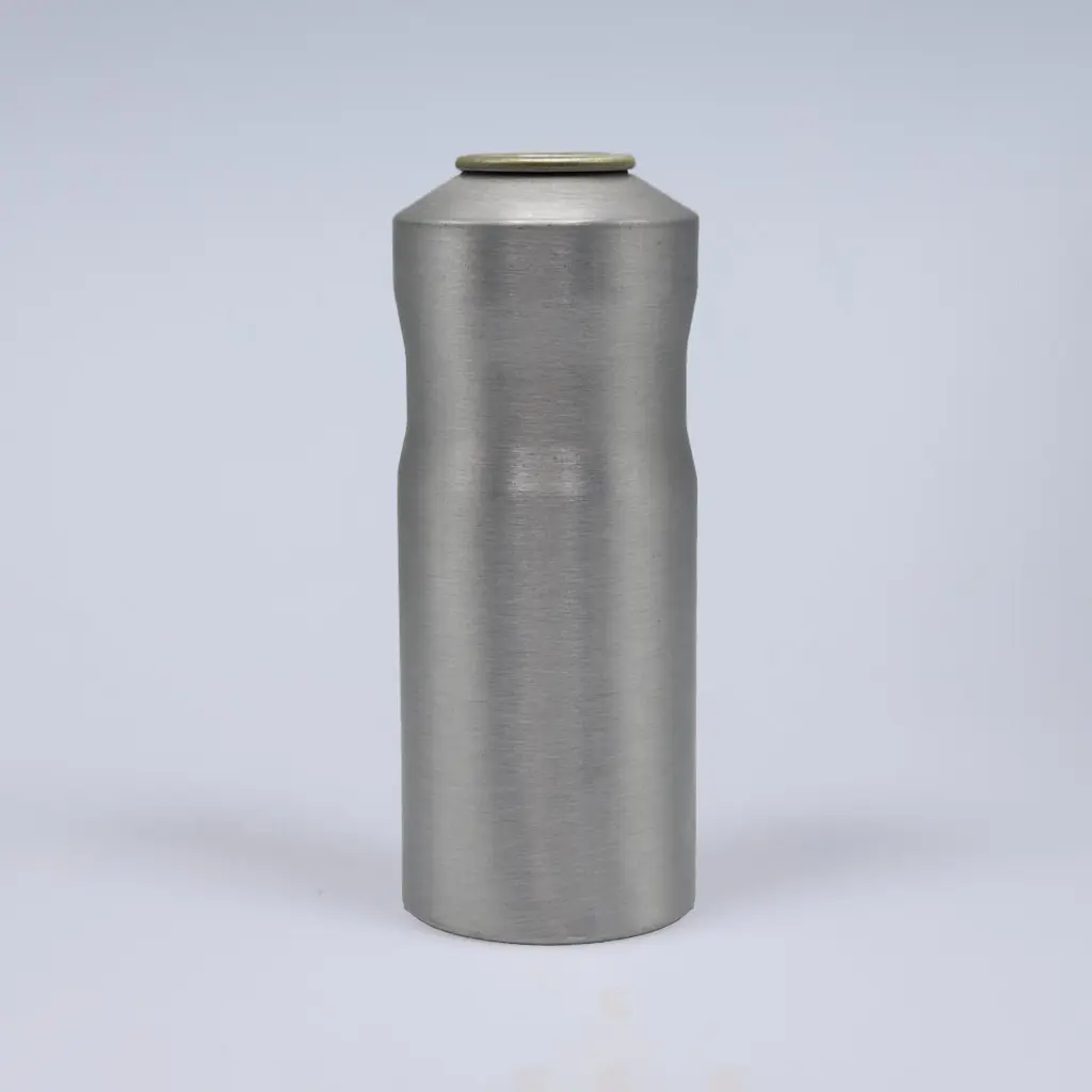 Flat shape A1 aluminum aerosol can, 53x140mm, Brushed metal base